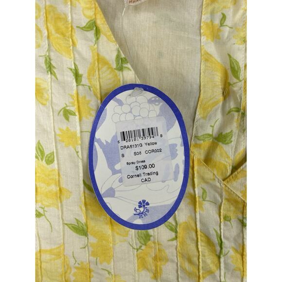 April Cornell Dress S Yellow Floral Midi Boho Country Cottage Faux Wrap NWT - Picture 4 of 10